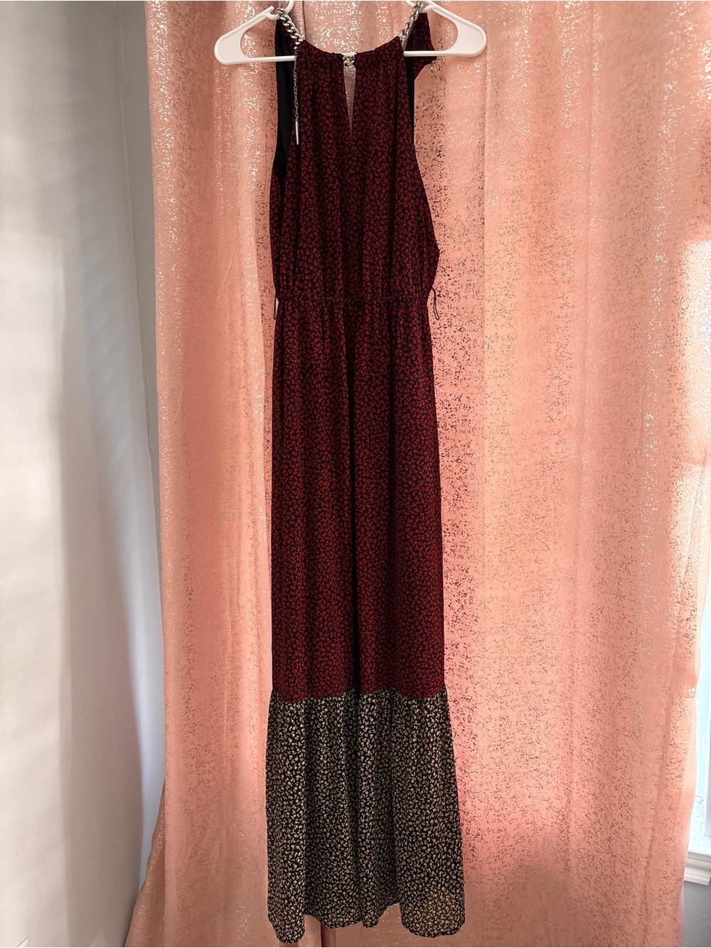 Michael Kors Burgundy and Black Tiered Halter Maxi Dress